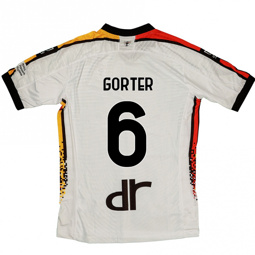 Kids Football Olaf Gorter #6 White Black Away Jersey 2024/25 T-Shirt Canada