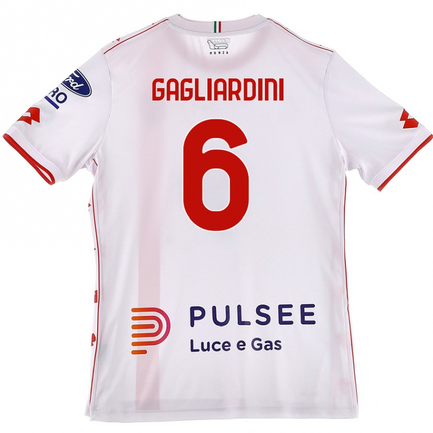 Enfant Football Maillot Roberto Gagliardini #6 Blanc Rouge Tenues Extérieur 2024/25 Canada