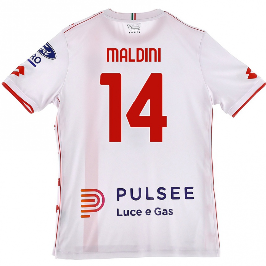 Kids Football Daniel Maldini #14 White Red Away Jersey 2024/25 T-Shirt Canada