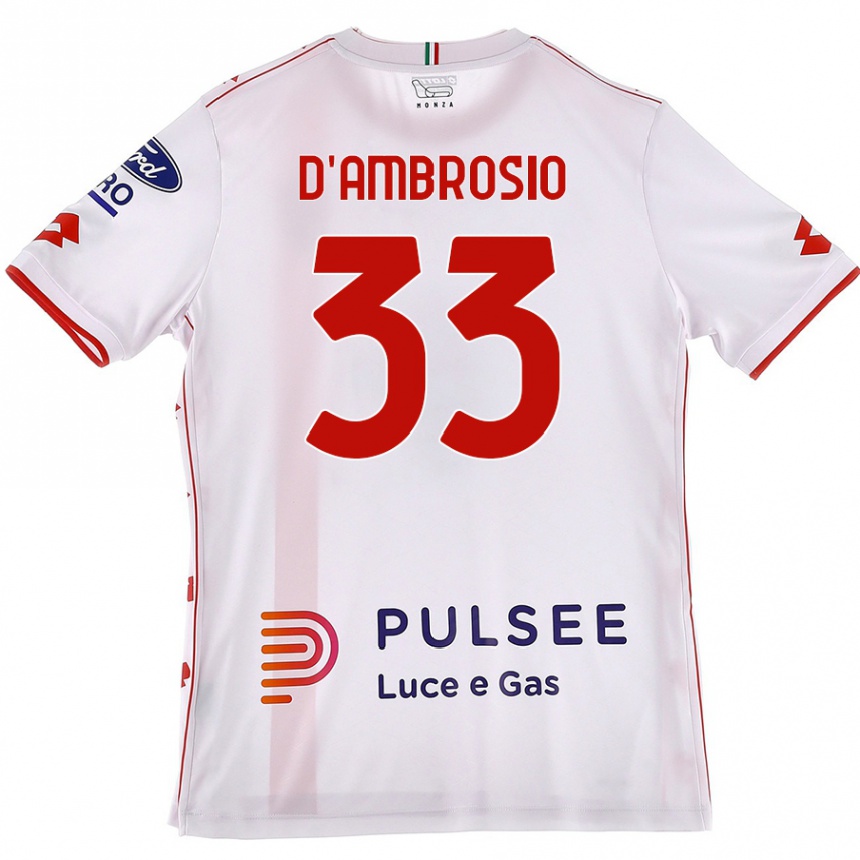 Kids Football Danilo D'ambrosio #33 White Red Away Jersey 2024/25 T-Shirt Canada