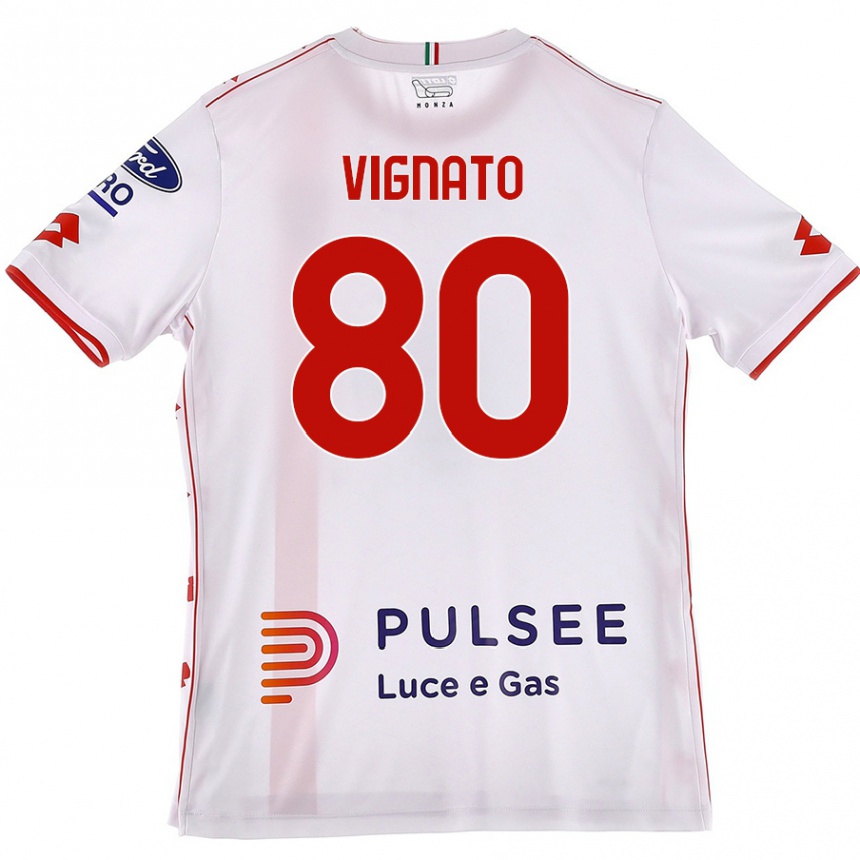 Enfant Football Maillot Samuele Vignato #80 Blanc Rouge Tenues Extérieur 2024/25 Canada