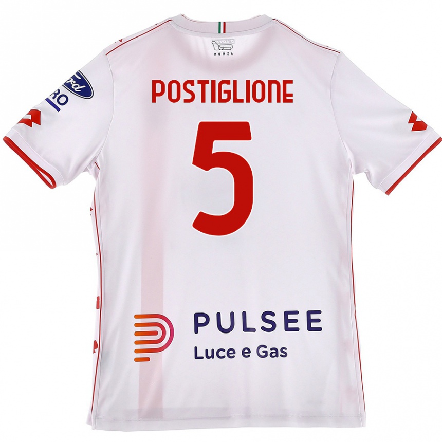 Enfant Football Maillot Nicolò Postiglione #5 Blanc Rouge Tenues Extérieur 2024/25 Canada