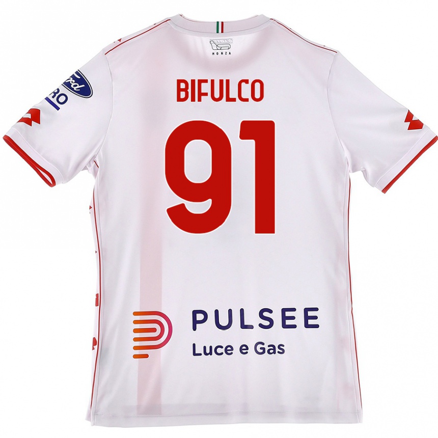 Enfant Football Maillot Davide Bifulco #91 Blanc Rouge Tenues Extérieur 2024/25 Canada