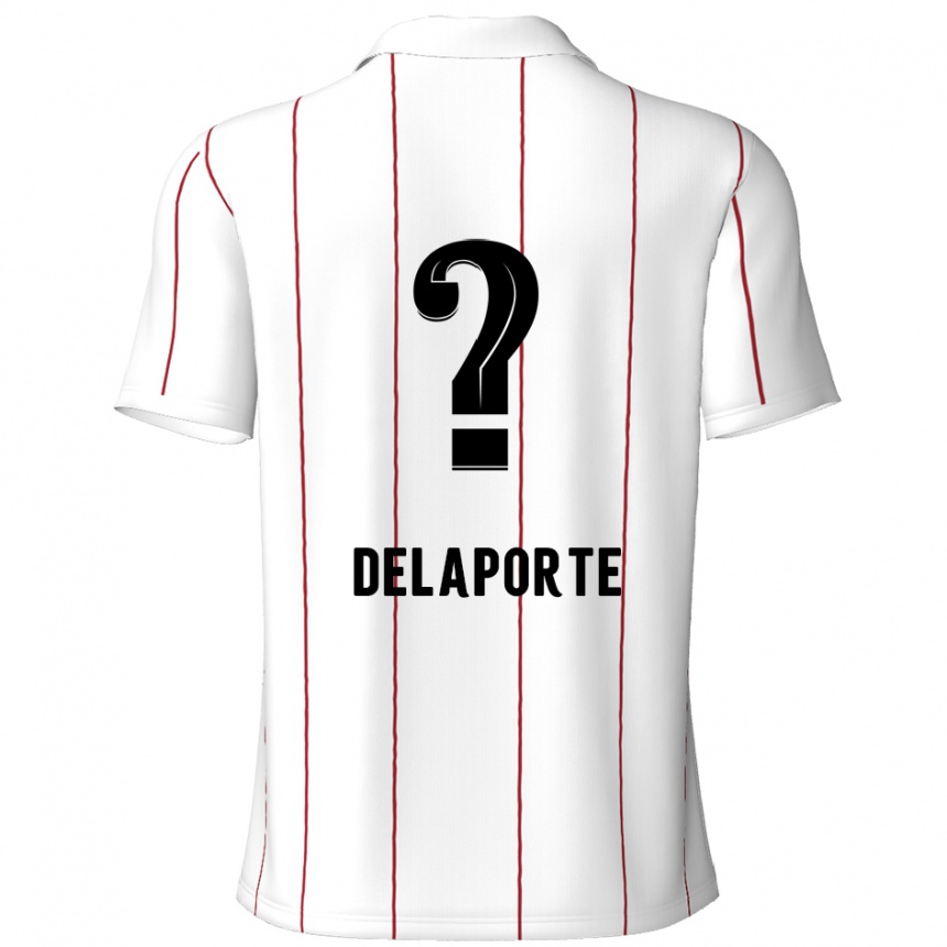 Kids Football Kyano Delaporte #0 White Black Away Jersey 2024/25 T-Shirt Canada