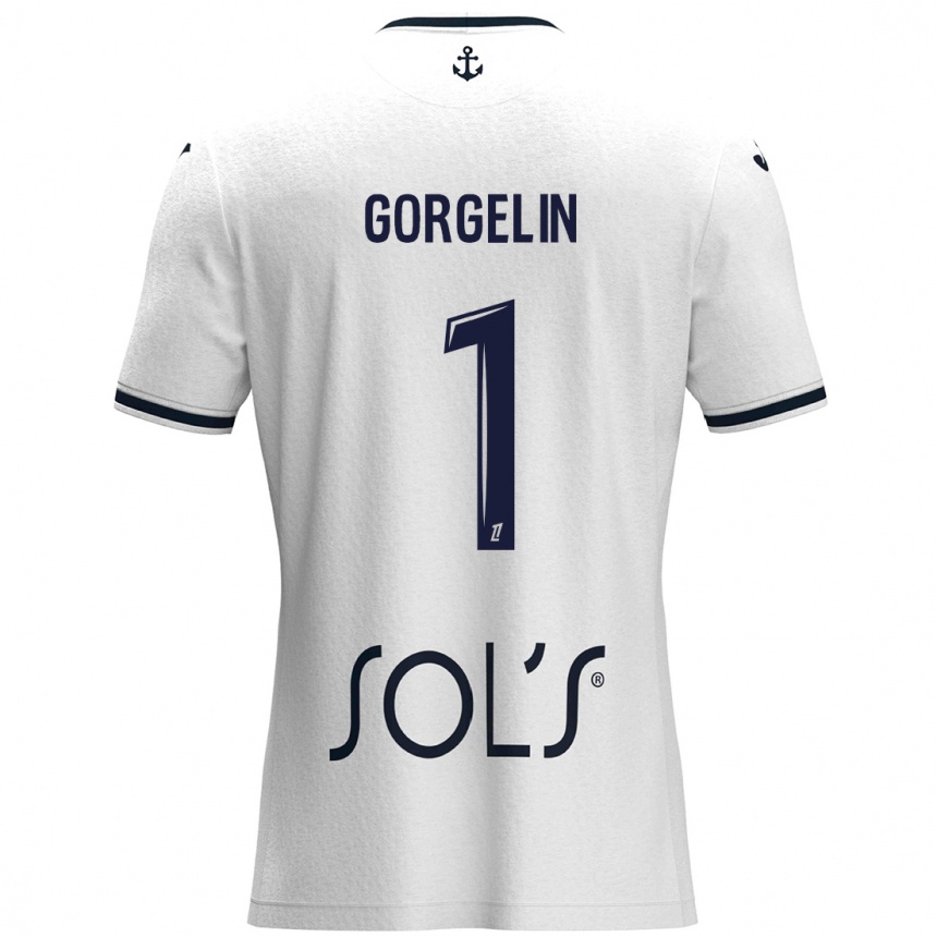 Kids Football Mathieu Gorgelin #1 White Dark Blue Away Jersey 2024/25 T-Shirt Canada