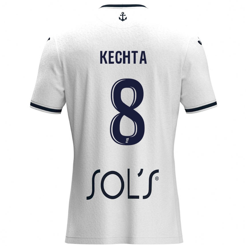 Kids Football Yassine Kechta #8 White Dark Blue Away Jersey 2024/25 T-Shirt Canada