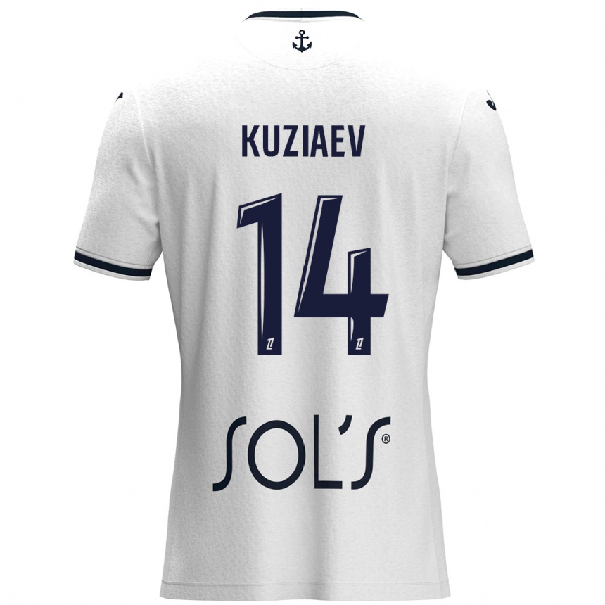 Kids Football Daler Kuzyaev #14 White Dark Blue Away Jersey 2024/25 T-Shirt Canada