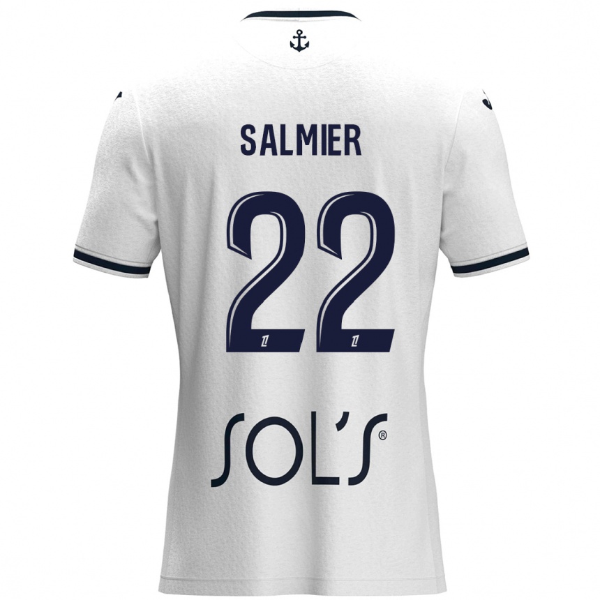 Kids Football Yoann Salmier #22 White Dark Blue Away Jersey 2024/25 T-Shirt Canada