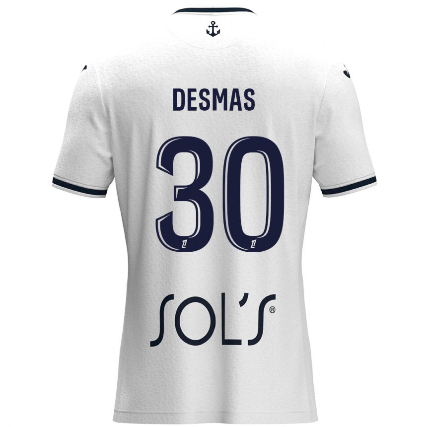 Kids Football Arthur Desmas #30 White Dark Blue Away Jersey 2024/25 T-Shirt Canada