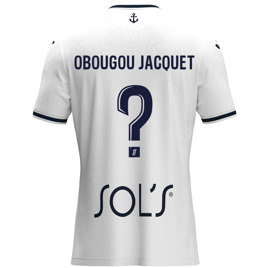 Kids Football Noam Obougou Jacquet #0 White Dark Blue Away Jersey 2024/25 T-Shirt Canada