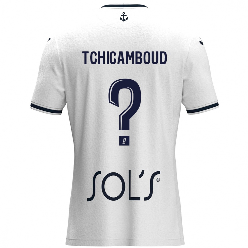 Kids Football Steed Tchicamboud #0 White Dark Blue Away Jersey 2024/25 T-Shirt Canada