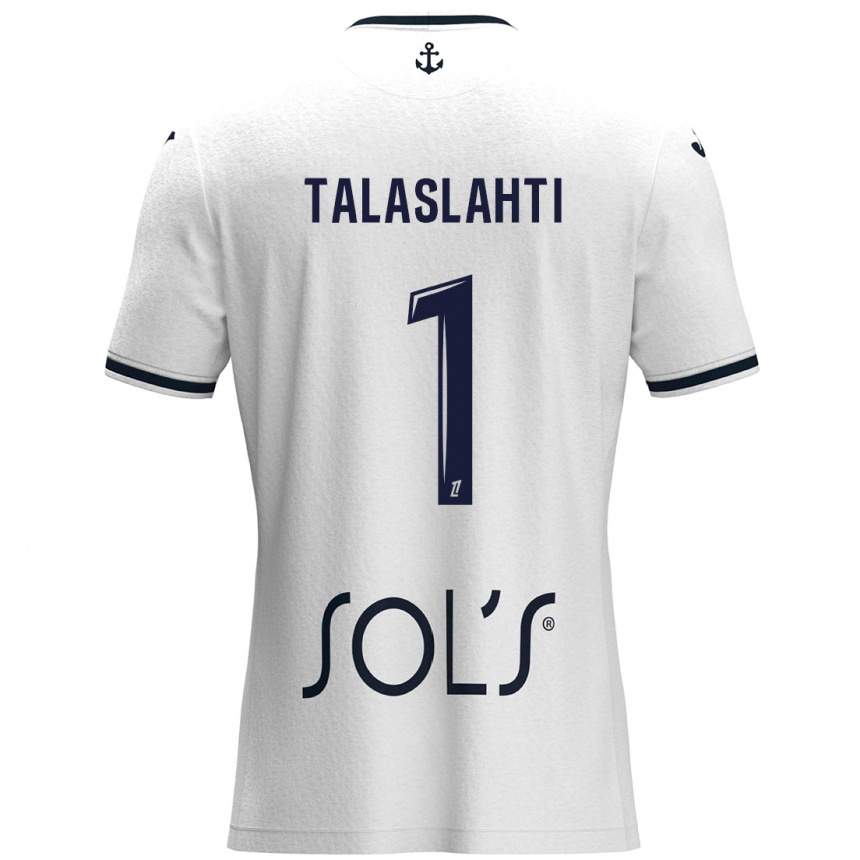 Kids Football Katriina Talaslahti #1 White Dark Blue Away Jersey 2024/25 T-Shirt Canada