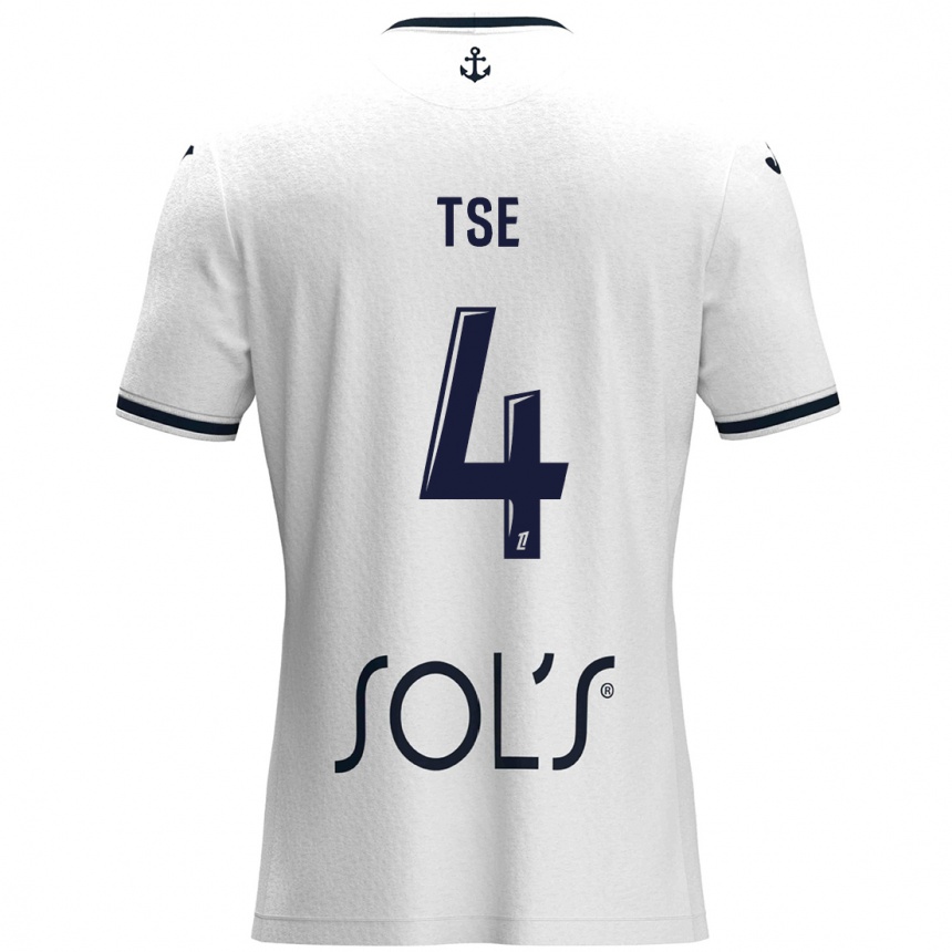 Kids Football Élisabeth Tsé #4 White Dark Blue Away Jersey 2024/25 T-Shirt Canada