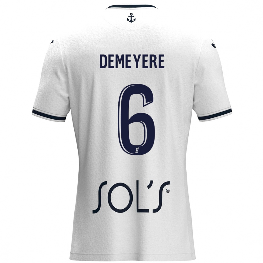 Kids Football Silke Demeyere #6 White Dark Blue Away Jersey 2024/25 T-Shirt Canada