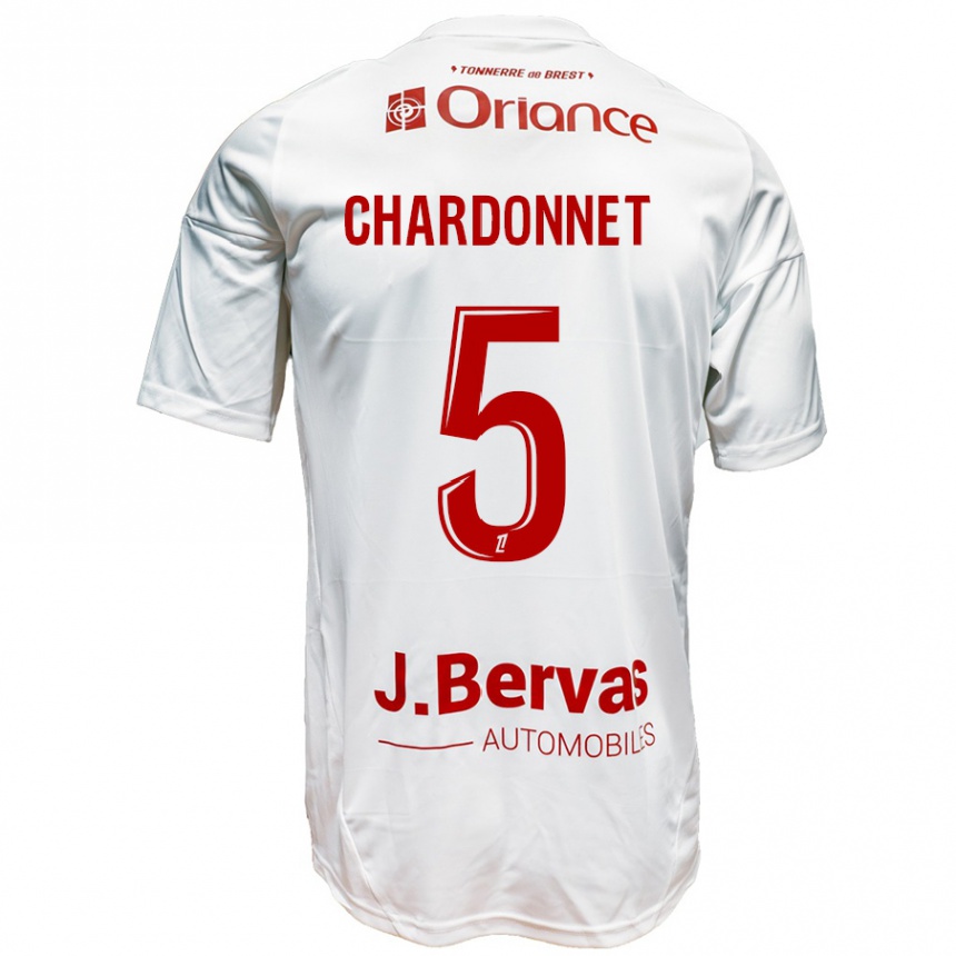 Kids Football Brendan Chardonnet #5 White Red Away Jersey 2024/25 T-Shirt Canada