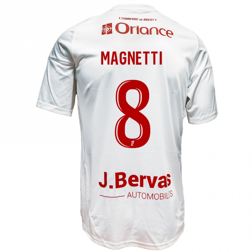 Kids Football Hugo Magnetti #8 White Red Away Jersey 2024/25 T-Shirt Canada