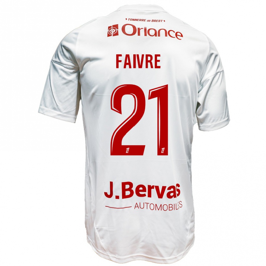 Kids Football Romain Faivre #21 White Red Away Jersey 2024/25 T-Shirt Canada