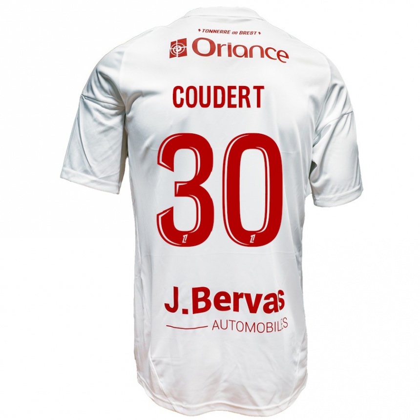 Kids Football Grégoire Coudert #30 White Red Away Jersey 2024/25 T-Shirt Canada