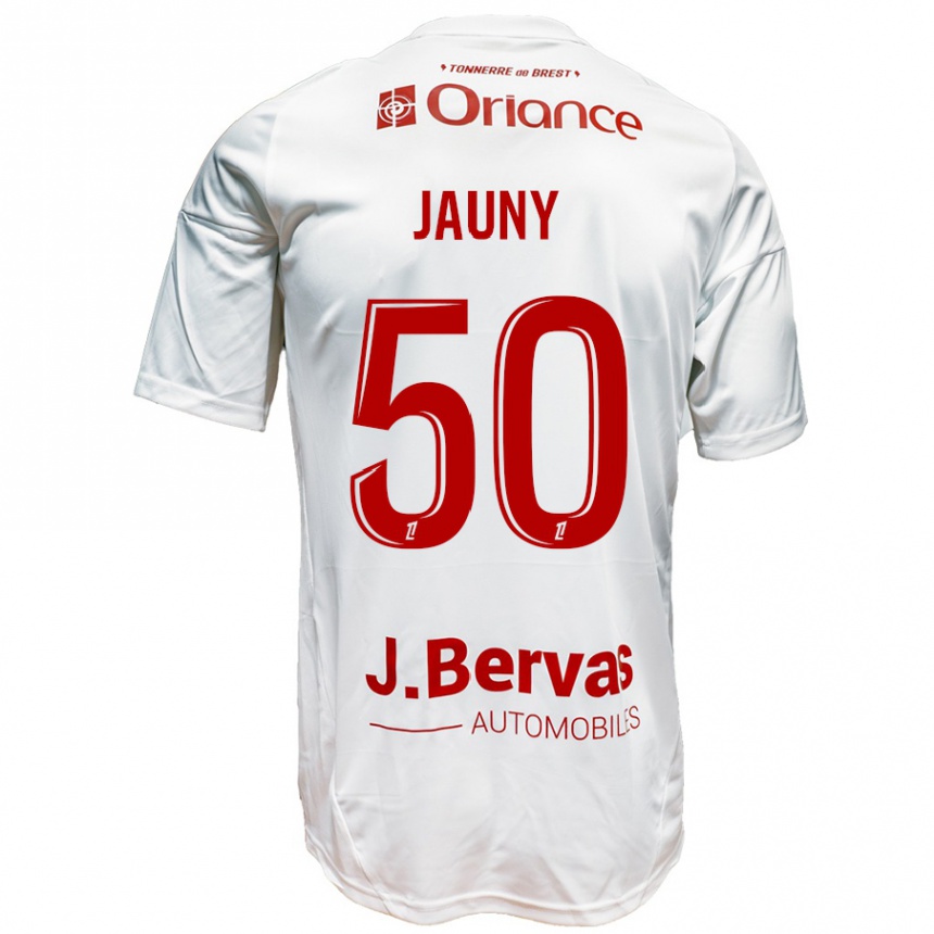 Kids Football Noah Jauny #50 White Red Away Jersey 2024/25 T-Shirt Canada