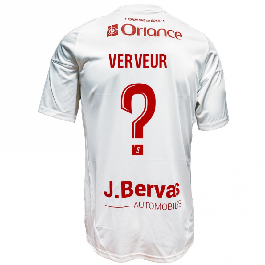 Kids Football Titouan Verveur #0 White Red Away Jersey 2024/25 T-Shirt Canada