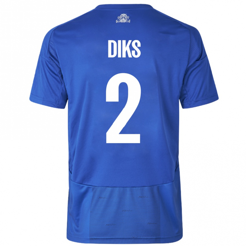 Kids Football Kevin Diks #2 White Blue Away Jersey 2024/25 T-Shirt Canada