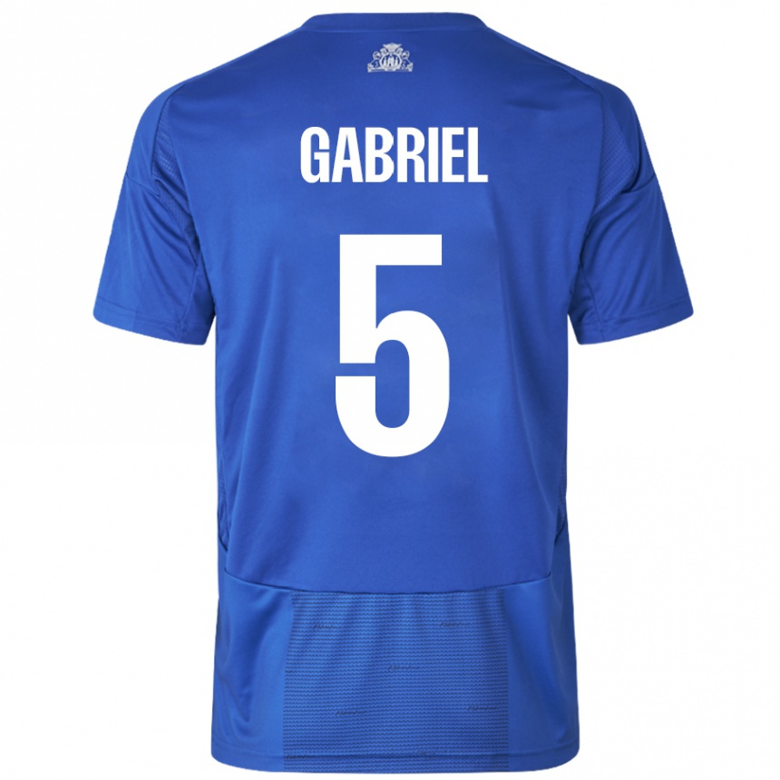 Kids Football Gabriel Pereira #5 White Blue Away Jersey 2024/25 T-Shirt Canada