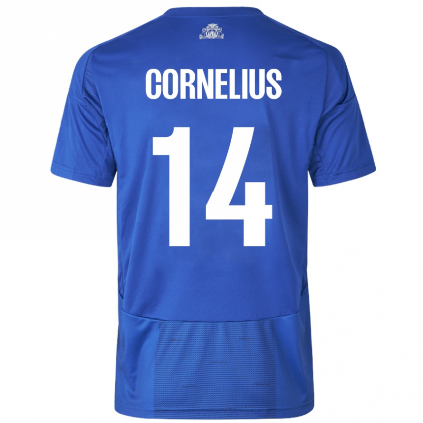 Kids Football Andreas Cornelius #14 White Blue Away Jersey 2024/25 T-Shirt Canada