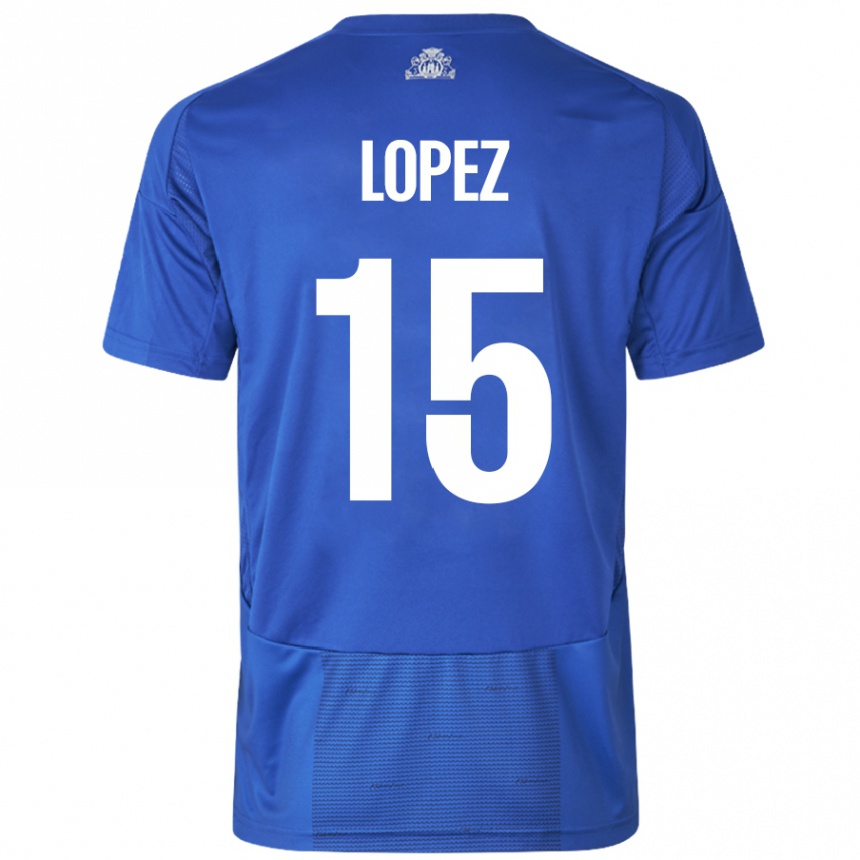 Kids Football Marcos López #15 White Blue Away Jersey 2024/25 T-Shirt Canada