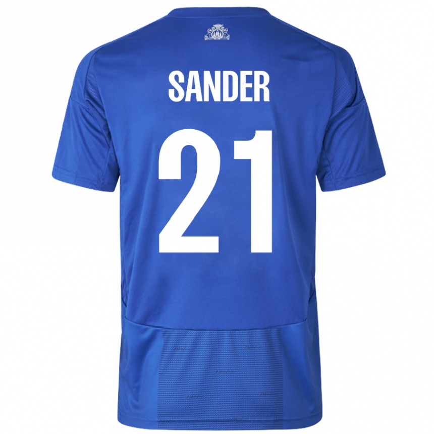 Kids Football Theo Sander #21 White Blue Away Jersey 2024/25 T-Shirt Canada