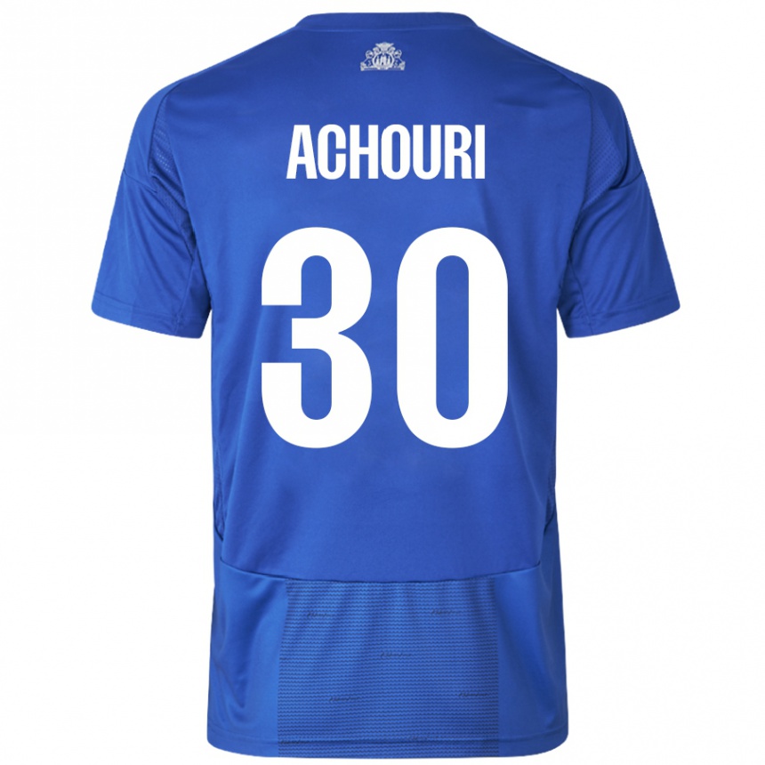 Kids Football Elias Achouri #30 White Blue Away Jersey 2024/25 T-Shirt Canada