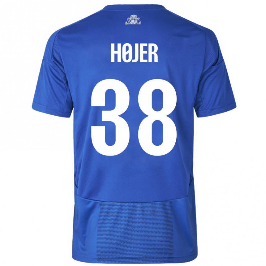 Kids Football Oliver Højer #38 White Blue Away Jersey 2024/25 T-Shirt Canada