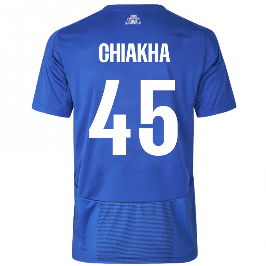 Kids Football Amin Chiakha #45 White Blue Away Jersey 2024/25 T-Shirt Canada