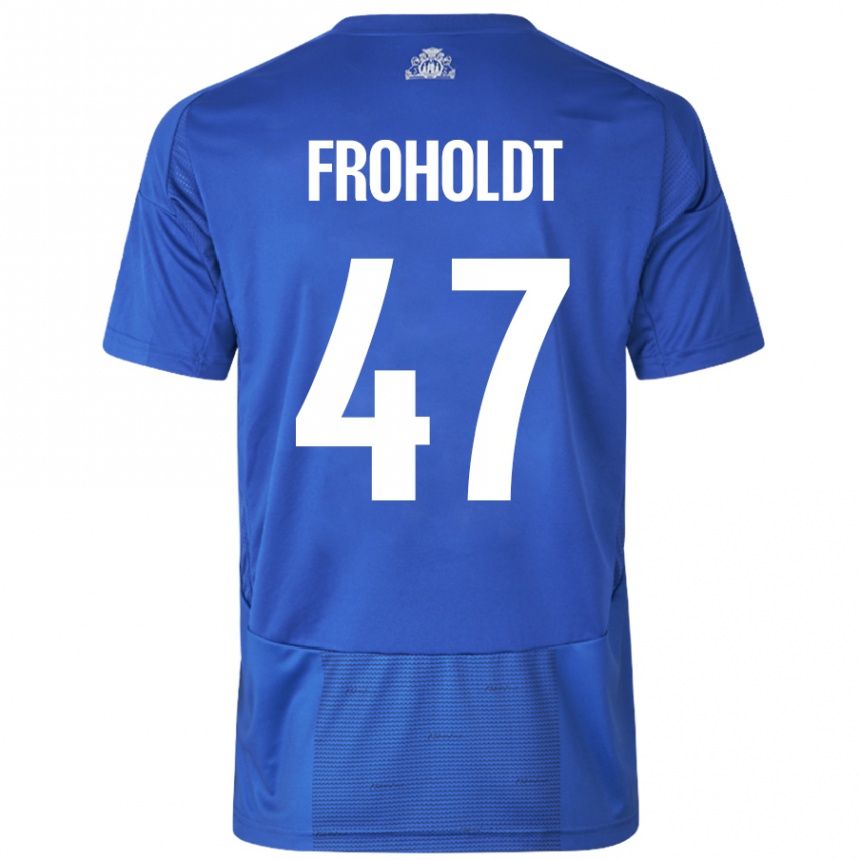 Kids Football Victor Froholdt #47 White Blue Away Jersey 2024/25 T-Shirt Canada