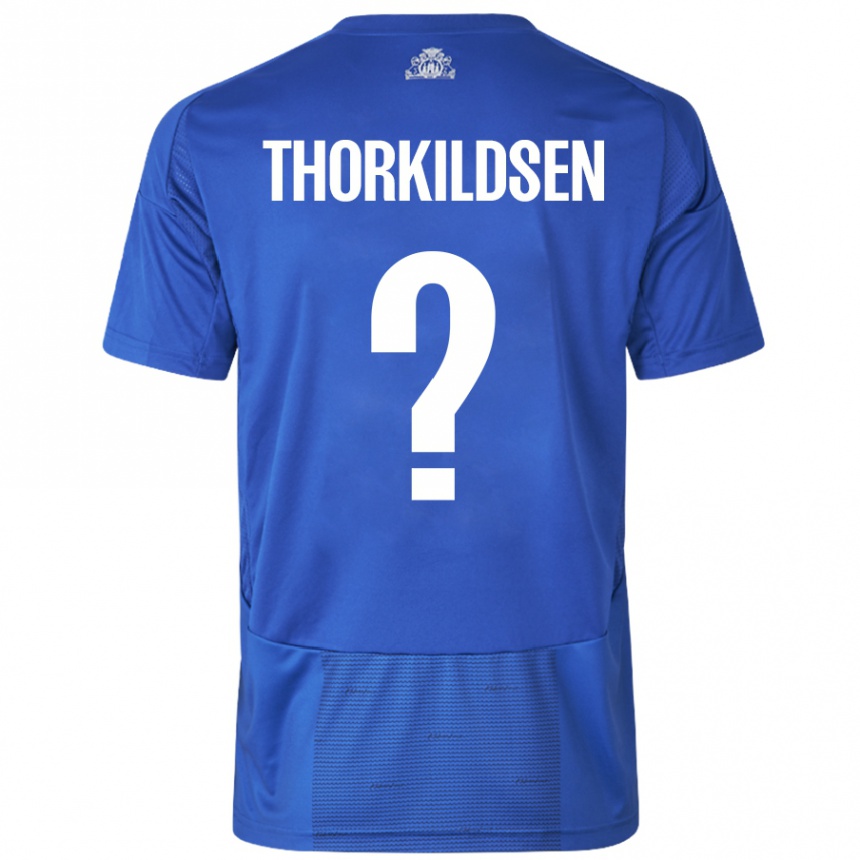 Kids Football Elias Thorkildsen #0 White Blue Away Jersey 2024/25 T-Shirt Canada