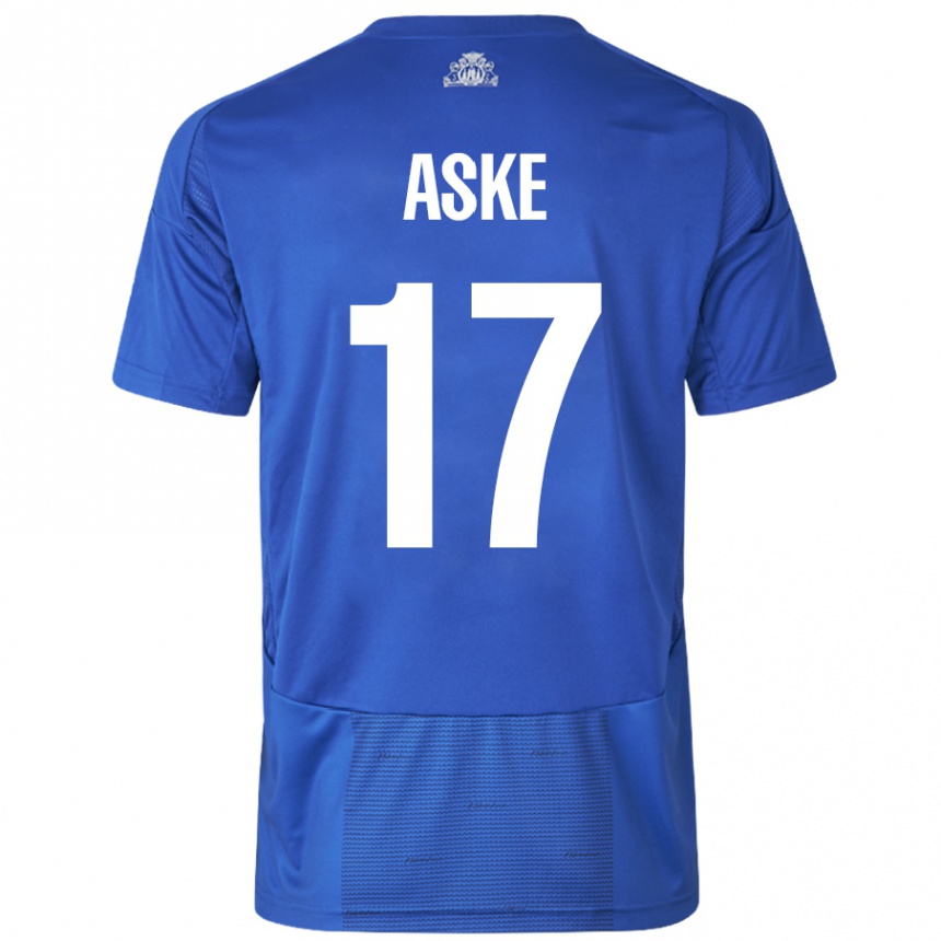 Kids Football Aske Christensen #17 White Blue Away Jersey 2024/25 T-Shirt Canada