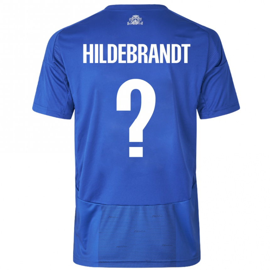 Kids Football Sylvester Hildebrandt #0 White Blue Away Jersey 2024/25 T-Shirt Canada