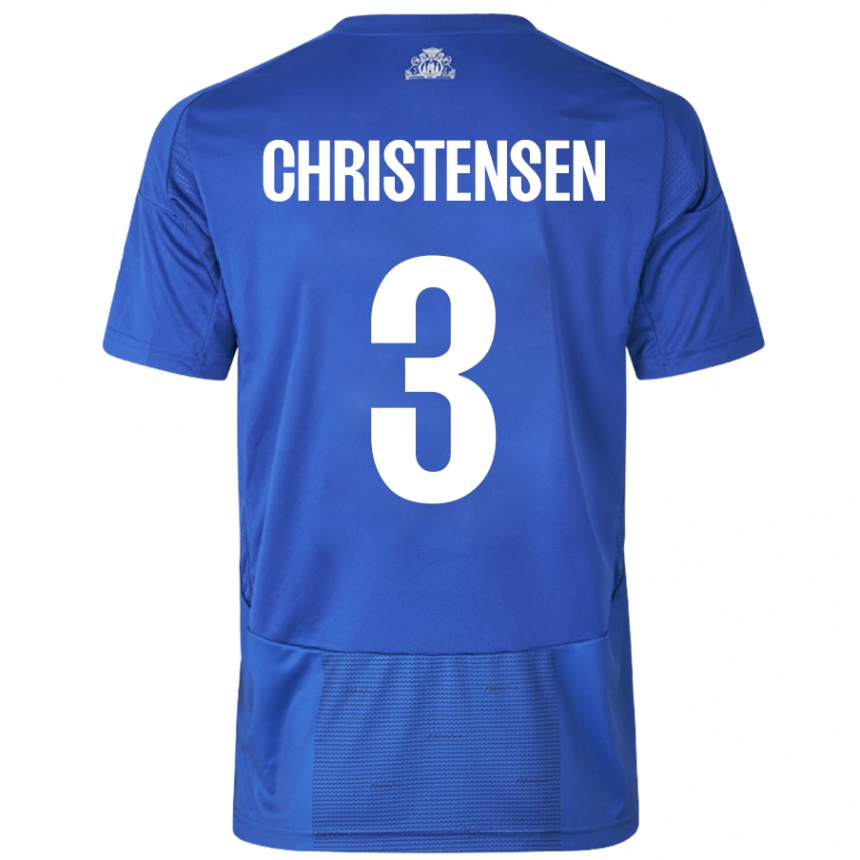 Kids Football Sebastian Christensen #3 White Blue Away Jersey 2024/25 T-Shirt Canada