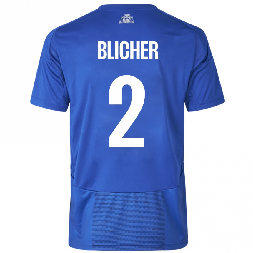 Kids Football Nicolai Blicher #2 White Blue Away Jersey 2024/25 T-Shirt Canada