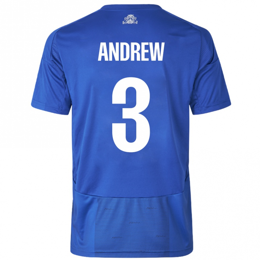 Kids Football Tristan Andrew #3 White Blue Away Jersey 2024/25 T-Shirt Canada