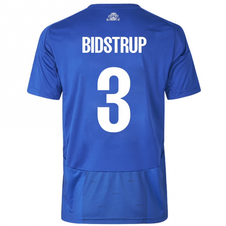 Kids Football Hjalte Bidstrup #3 White Blue Away Jersey 2024/25 T-Shirt Canada