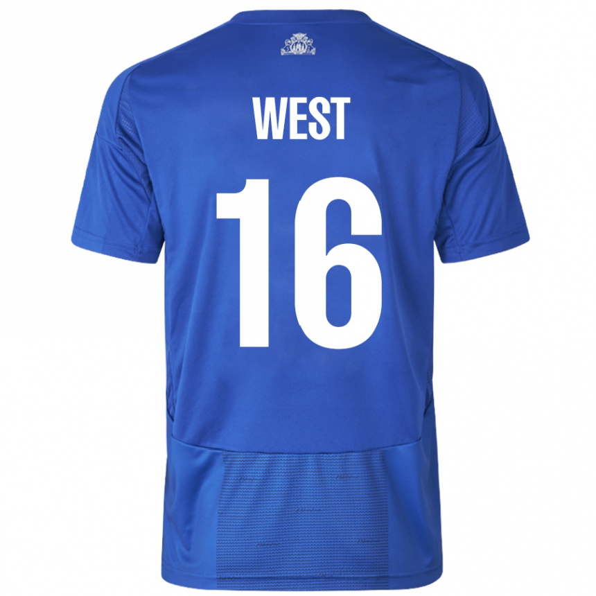 Kids Football Liam West #16 White Blue Away Jersey 2024/25 T-Shirt Canada