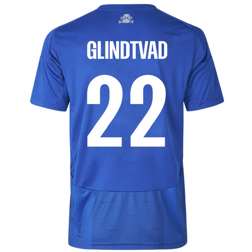 Kids Football William Glindtvad #22 White Blue Away Jersey 2024/25 T-Shirt Canada