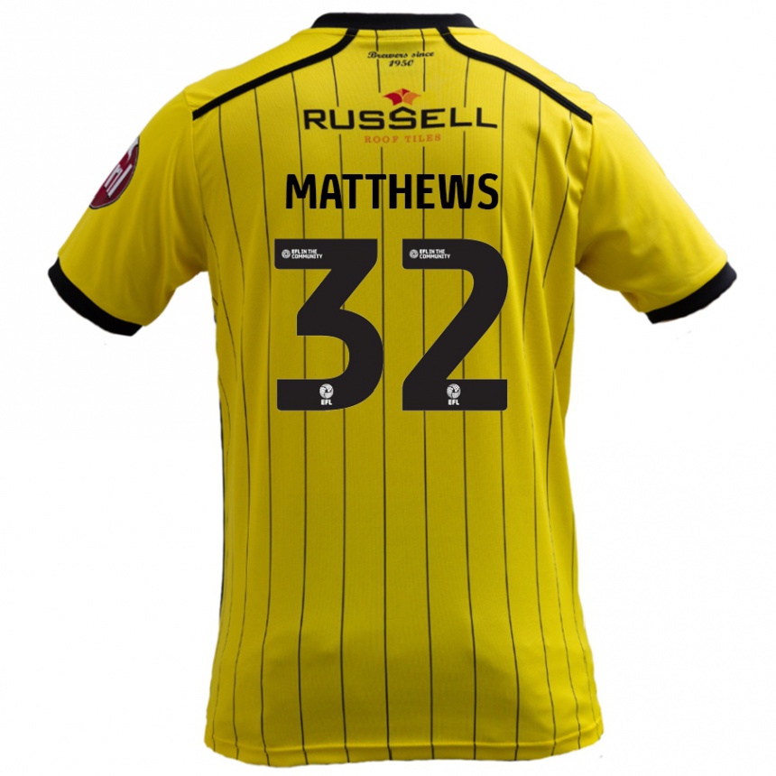 Men Football Daniel Matthews #32 Yellow Home Jersey 2024/25 T-Shirt Canada