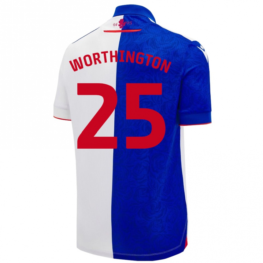 Men Football Nicola Worthington #25 Sky Blue White Home Jersey 2024/25 T-Shirt Canada