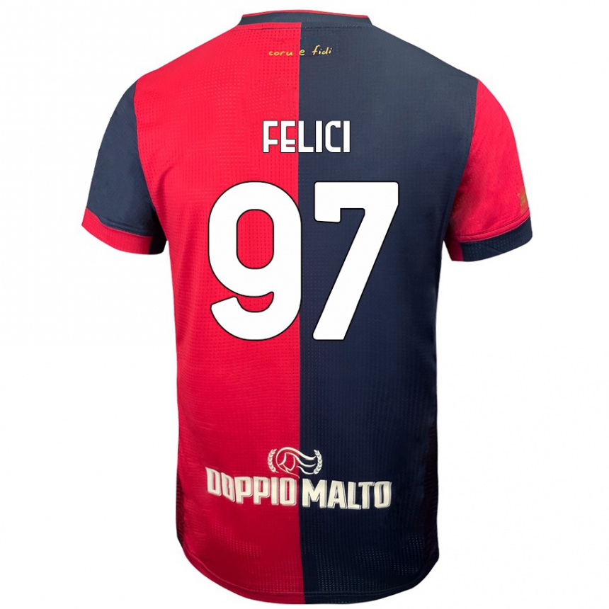 Men Football Mattia Felici #97 Red Darker Blue Home Jersey 2024/25 T-Shirt Canada