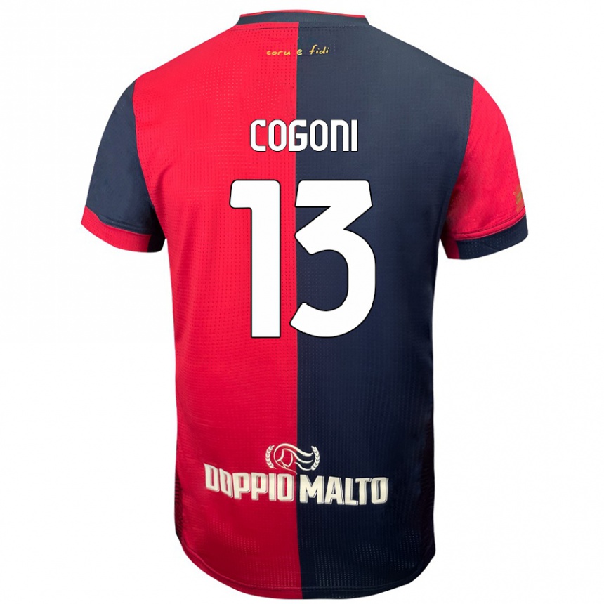 Men Football Andrea Cogoni #13 Red Darker Blue Home Jersey 2024/25 T-Shirt Canada