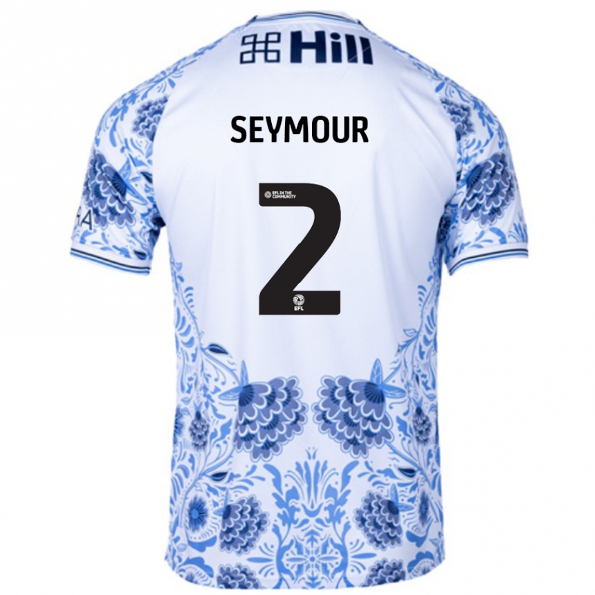 Men Football Mayzee Seymour #2 White Blue Away Jersey 2024/25 T-Shirt Canada