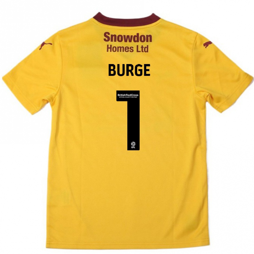 Men Football Lee Burge #1 Orange  Burgundy Away Jersey 2024/25 T-Shirt Canada