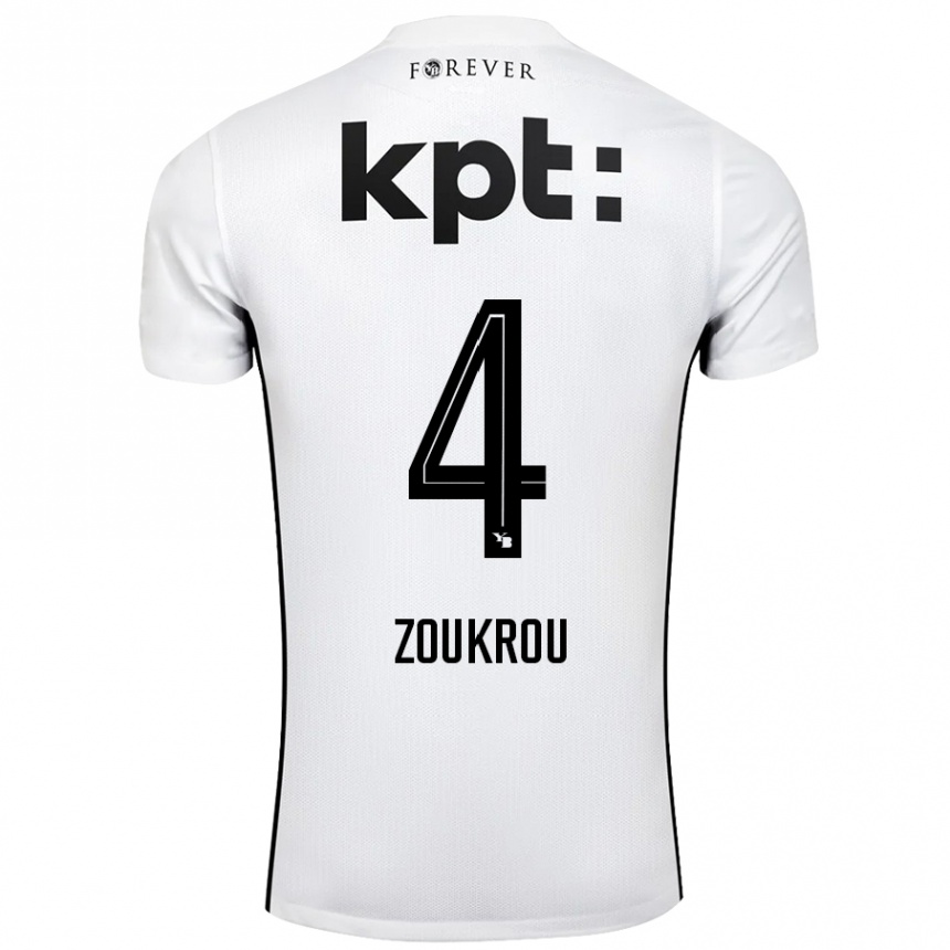 Men Football Tanguy Zoukrou #4 White Black Away Jersey 2024/25 T-Shirt Canada