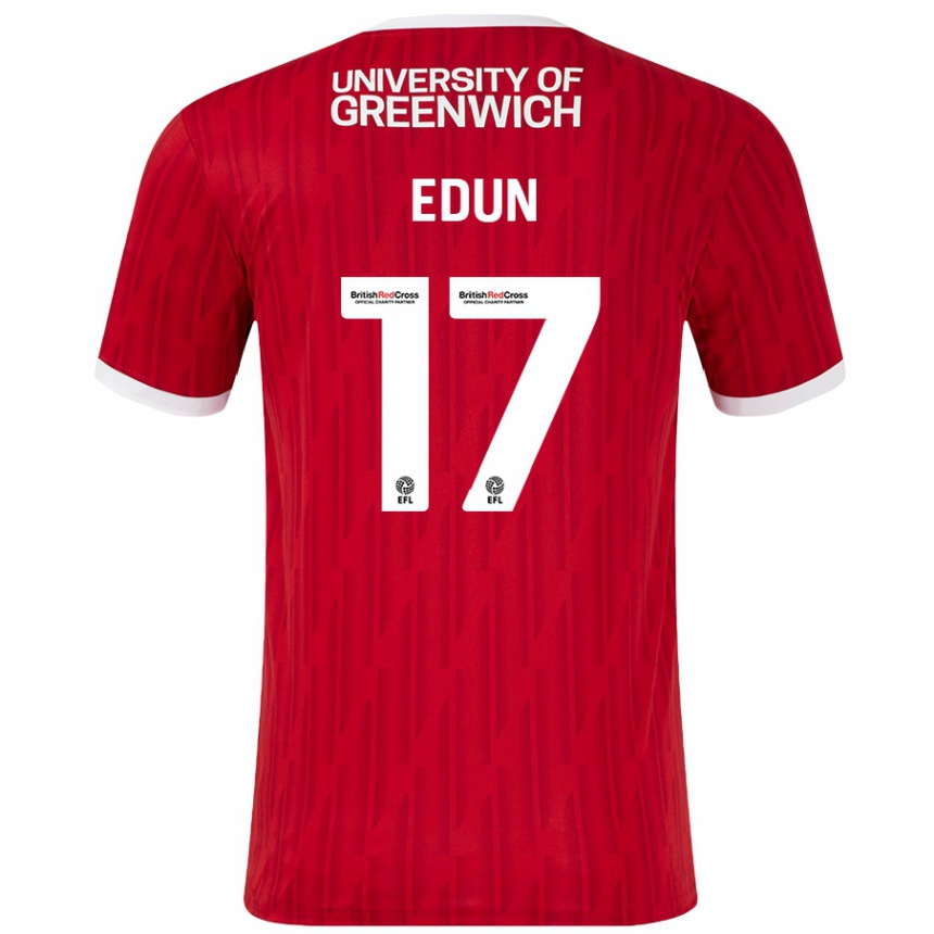 Women Football Tayo Edun #17 Red White Home Jersey 2024/25 T-Shirt Canada